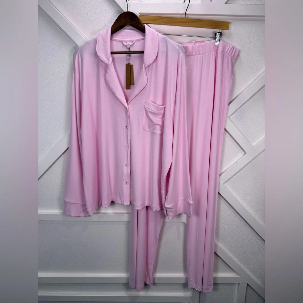 NWT Skims Soft Lounge Rib Sleep Pajama Set Pink Cherry Blossom Size 2X - Picture 2 of 16